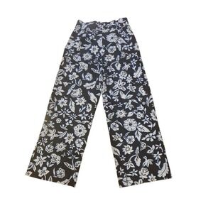 ZARA PANTS SZ M FLORAL WIDE LEG FLOWY BLACK WHITE BLUE RESORTCORE